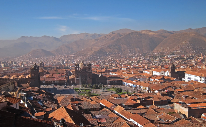 plaza de armas from hostal wara wara patio - the best view in cusco