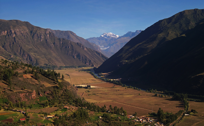 Sacred Valley with the Urubamba River and Mt. Ch'iqun in the background