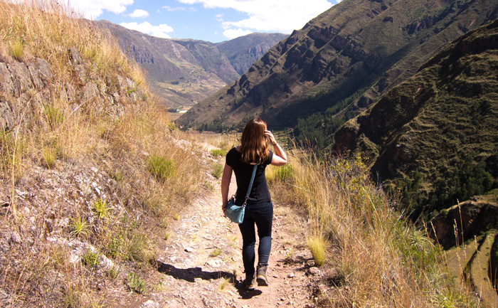 Walking down from Sacred Valley Pisac Ruins