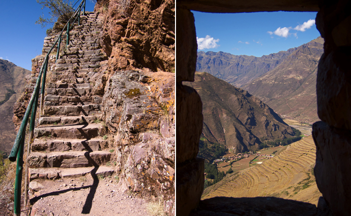 Sacred Valley Pisac Ruins stairs and window with a view