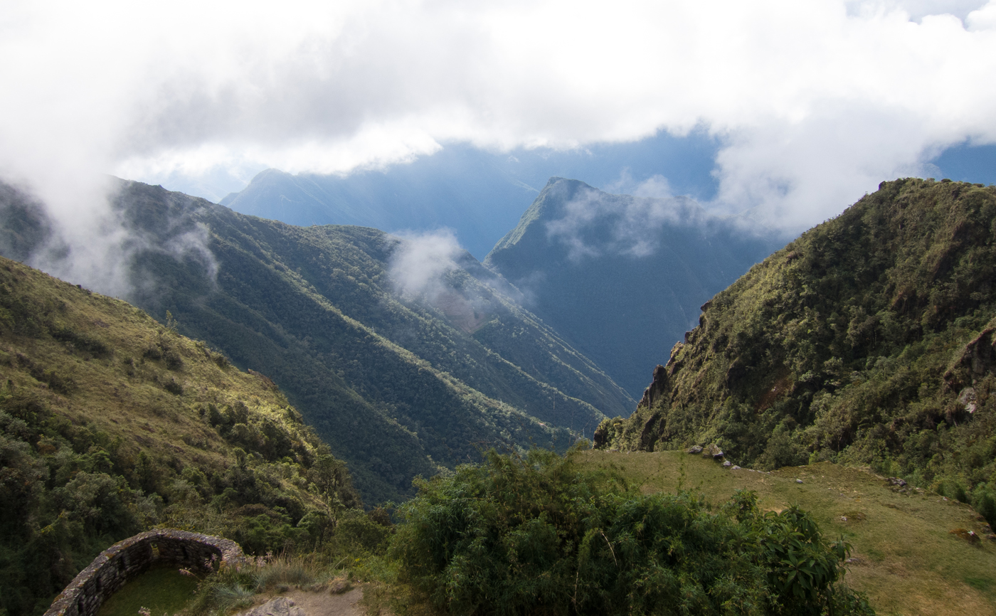 Inca Trail Day 3 Phuyupatamarca Ruins View of Machu Picchu Mountain